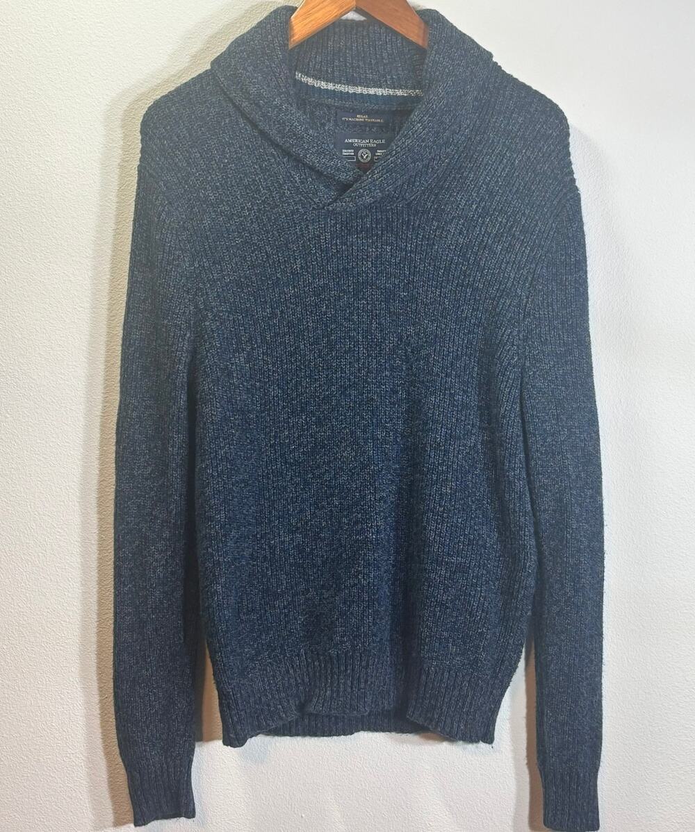 American Eagle Shawl Neck Sweater Athletic Fit Wool Blend Mens Medium